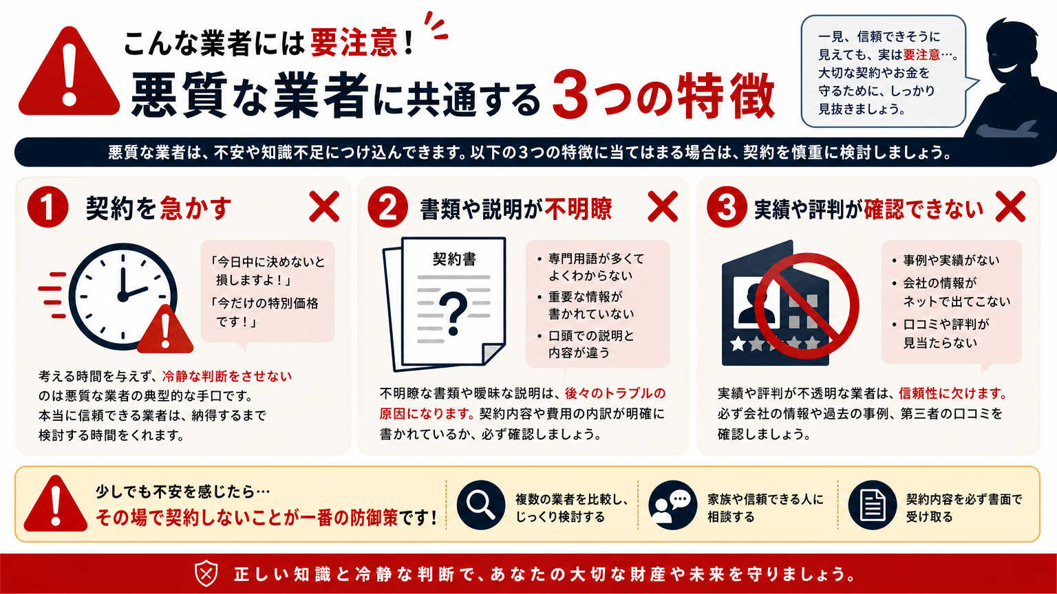 悪質な業者に共通する特徴